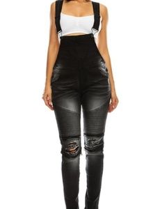 NWT-- Black Distressed Moto Style Overalls